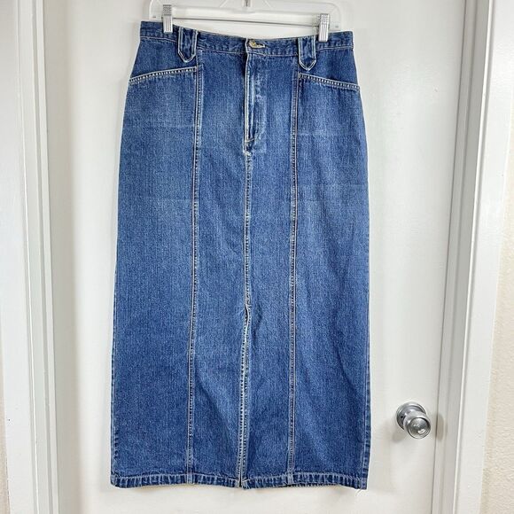 Vtg 90’s St Johns Bay Denim Maxi Skirt 12 Prairie Cottagecore Boho Gyaru - Picture 1 of 8
